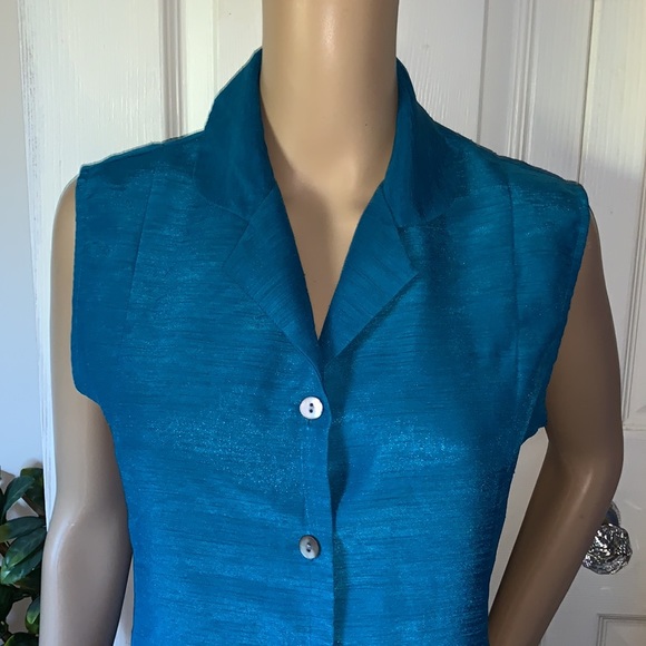 DKR & Co turquoise sleeveless button down vest shirt top S - Picture 2 of 10